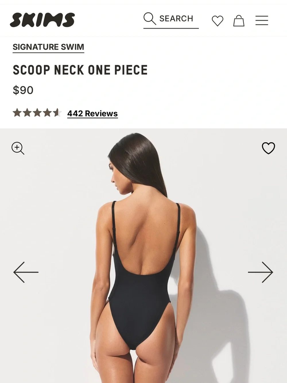 NWT SKIMS Scoop Neck One Piece Swimsuit in Onyx - Medium